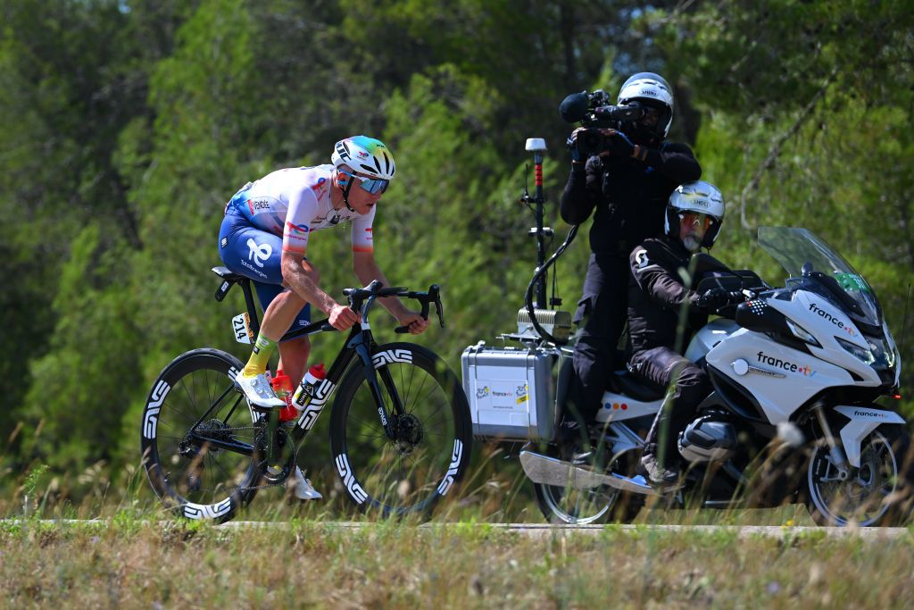 NIMES FRANCE JULY 16 Thomas Gachignard of France and Team TotalEnergies competes in the breakaway during the 111th Tour de France 2024 Stage 16 a 1886km stage from Gruissan to Nimes UCIWT on July 16 2024 in Nimes France Photo by Dario BelingheriGetty Images