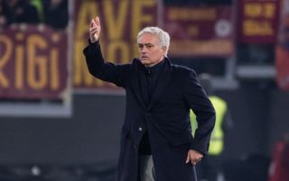 Jose Mourinho on the touchline as Roma face Lazio in the Coppa Italia