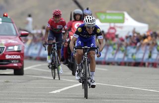 Gianluca Brambilla (Etixx-QuickStep) attacks Nairo Quintana to win stage 15