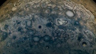 The turbulent atmosphere of Jupiter captured by the JunoCam visible light camera on board of NASA's Juno spacecraft.