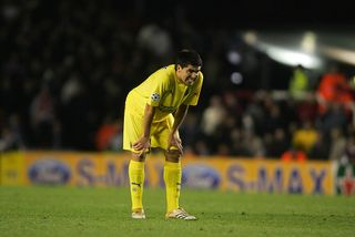 Villarreal's Argentinian player Juan Roman Riquelme gestures as his team loses 1-0 to Arsenal during a Champions League semi-final game at Highbury in London, 19 April 2006.