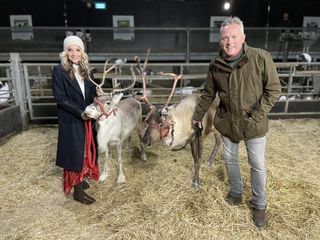 Helen and Jules with the reindeer on Winter On The Farm.