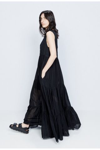 Raey Black Sheer Mega-Tiered Maxi Dress
