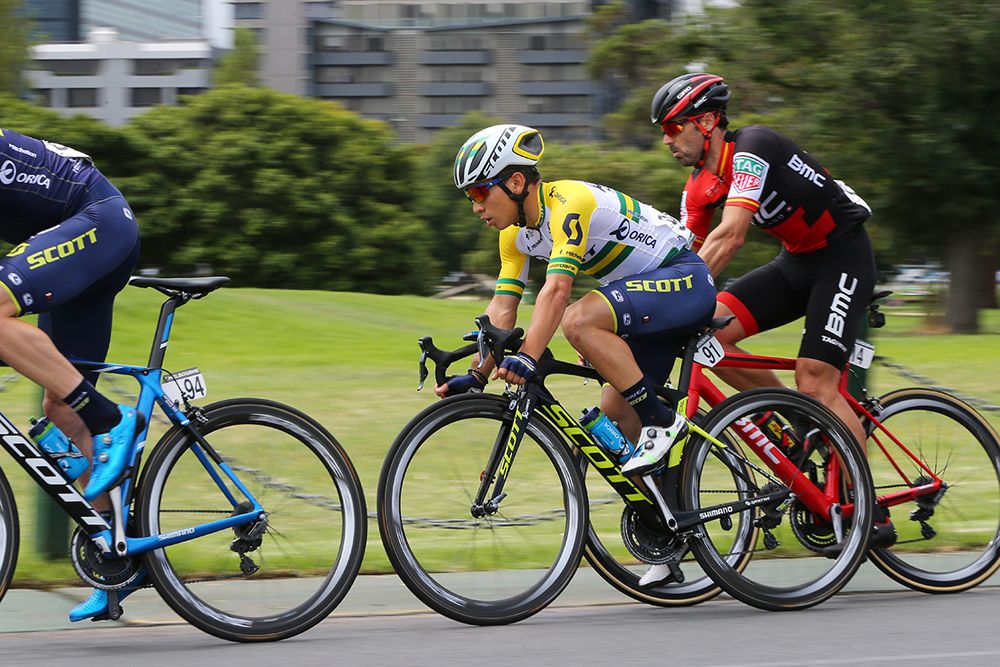 Caleb Ewan (Orica Scott) in his criterium championships jersey