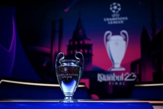 The UEFA Champions League trophy is seen ahead of the UEFA Champions League 2022/23 Group Stage Draw at Halic Congress Centre on August 25, 2022 in Istanbul, Turkiye.