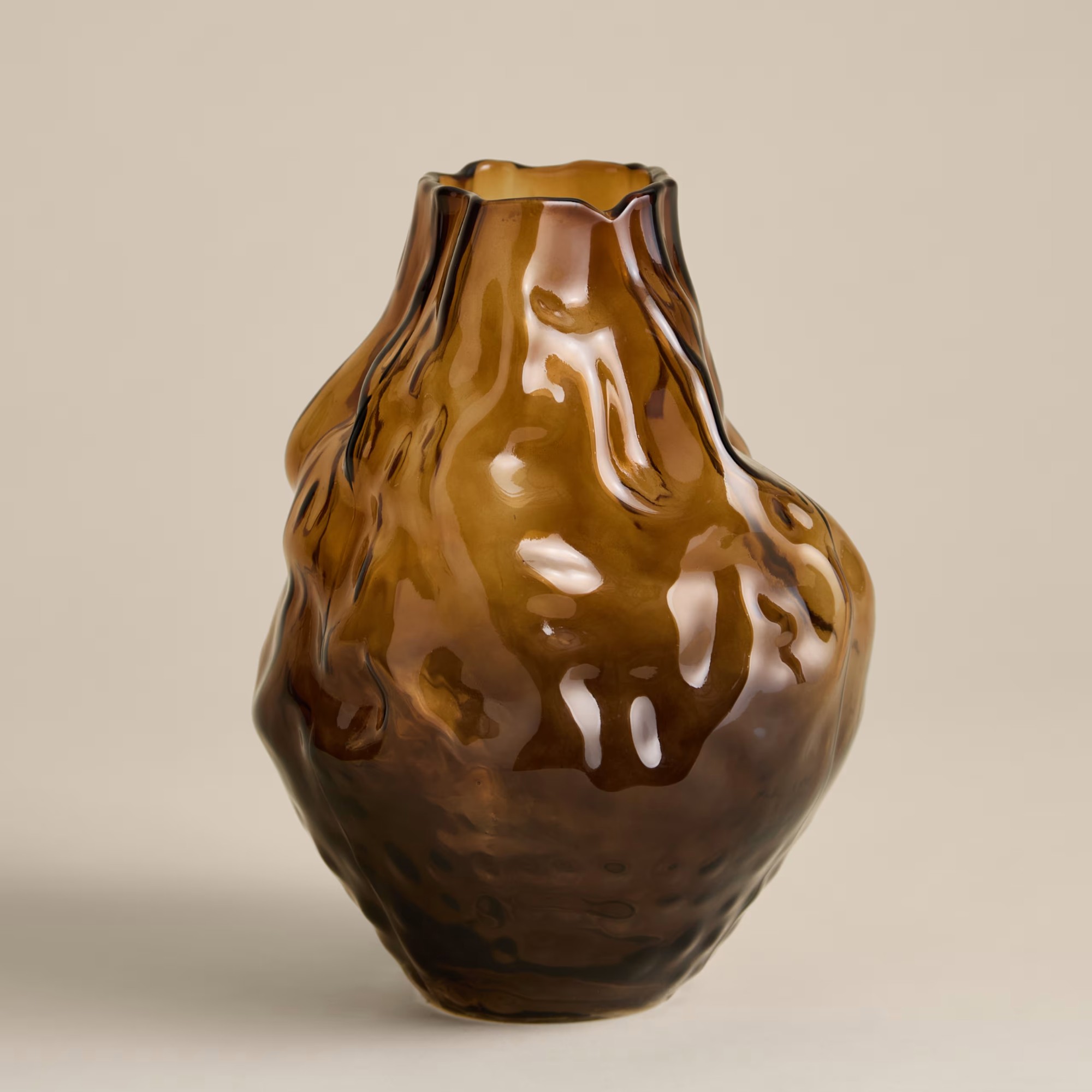 M&amp;amp;S Medium Irregular Smoked Glass Vase