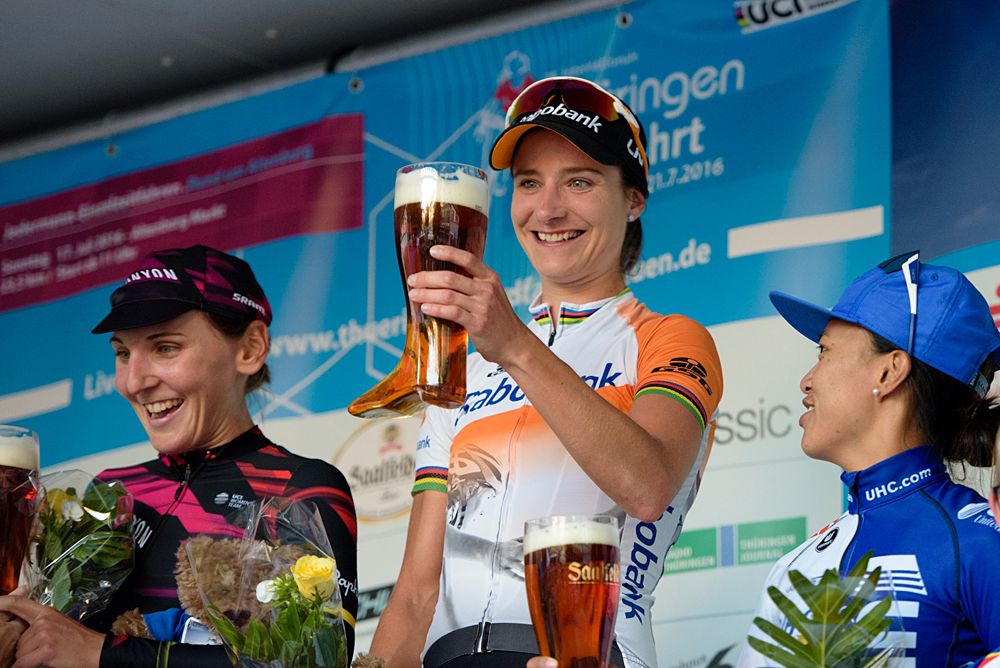 Marianne Vos looks forward to a swig of the local beer at Th&uuml;ringen Rundfarht 2016 - Stage 1
