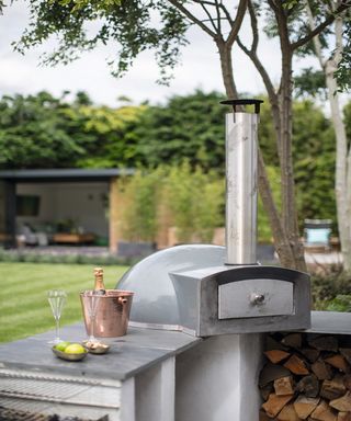 Outdoor stove in long garden