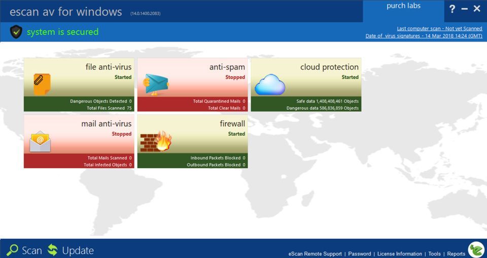 eScan Internet Security Suite includes a personal firewall and antivirus protection along with its spam filters.