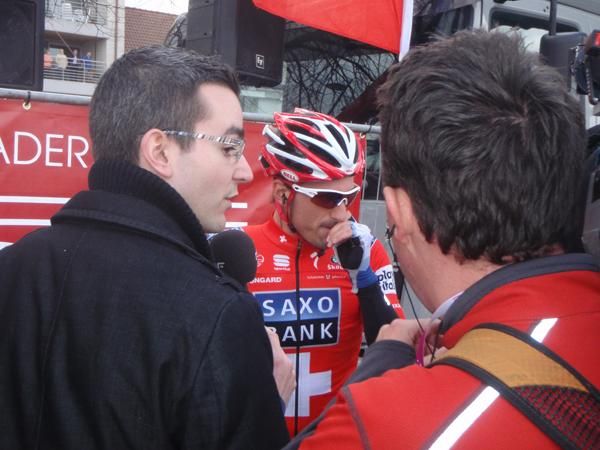 Fabian Cancellara faces the media scrum