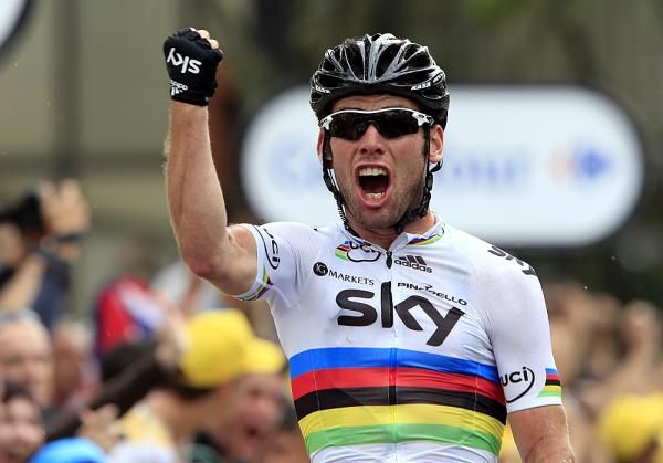 Mark Cavendish celebrates his 22nd Tour stage win