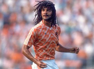 Ruud Gullit in action for the Netherlands against England at Euro 88.