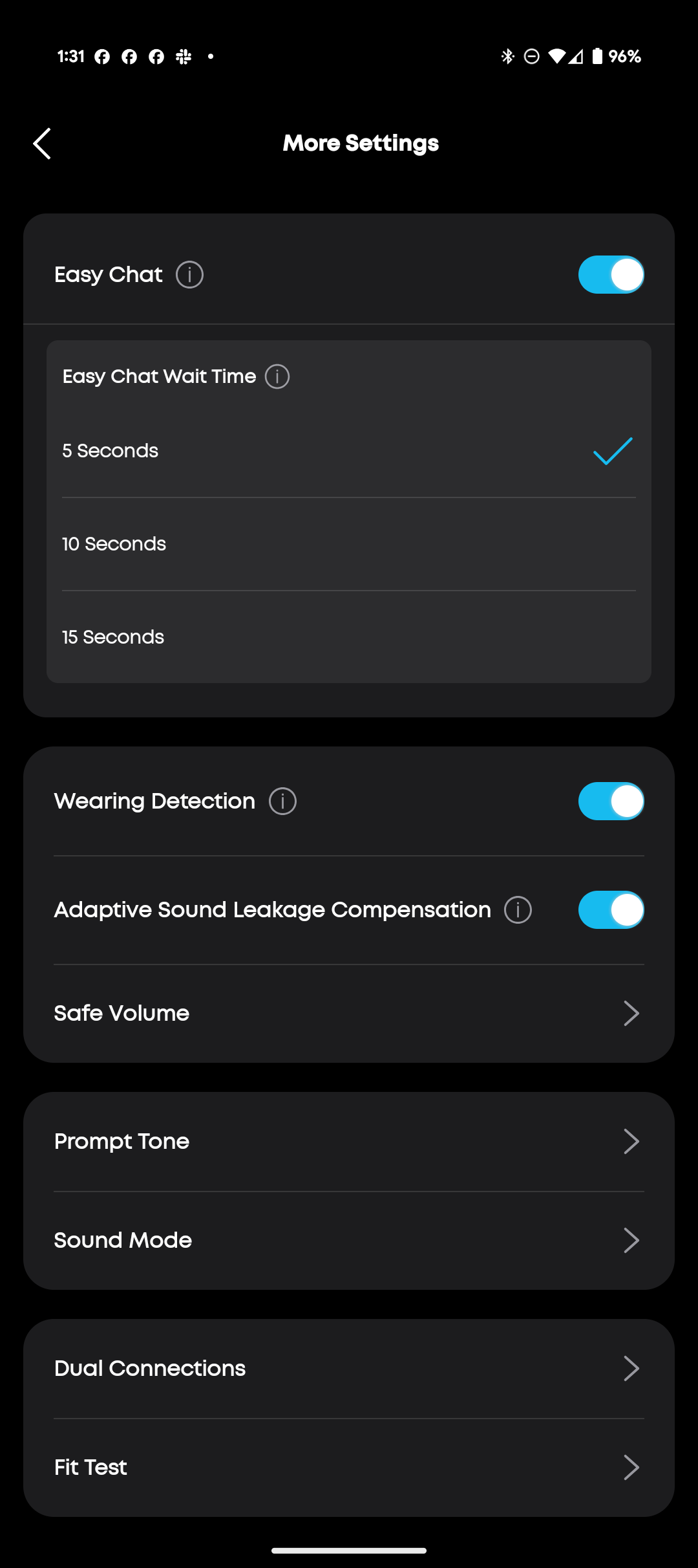 Anker Soundcore app showing various settings for the Liberty 4 Pro