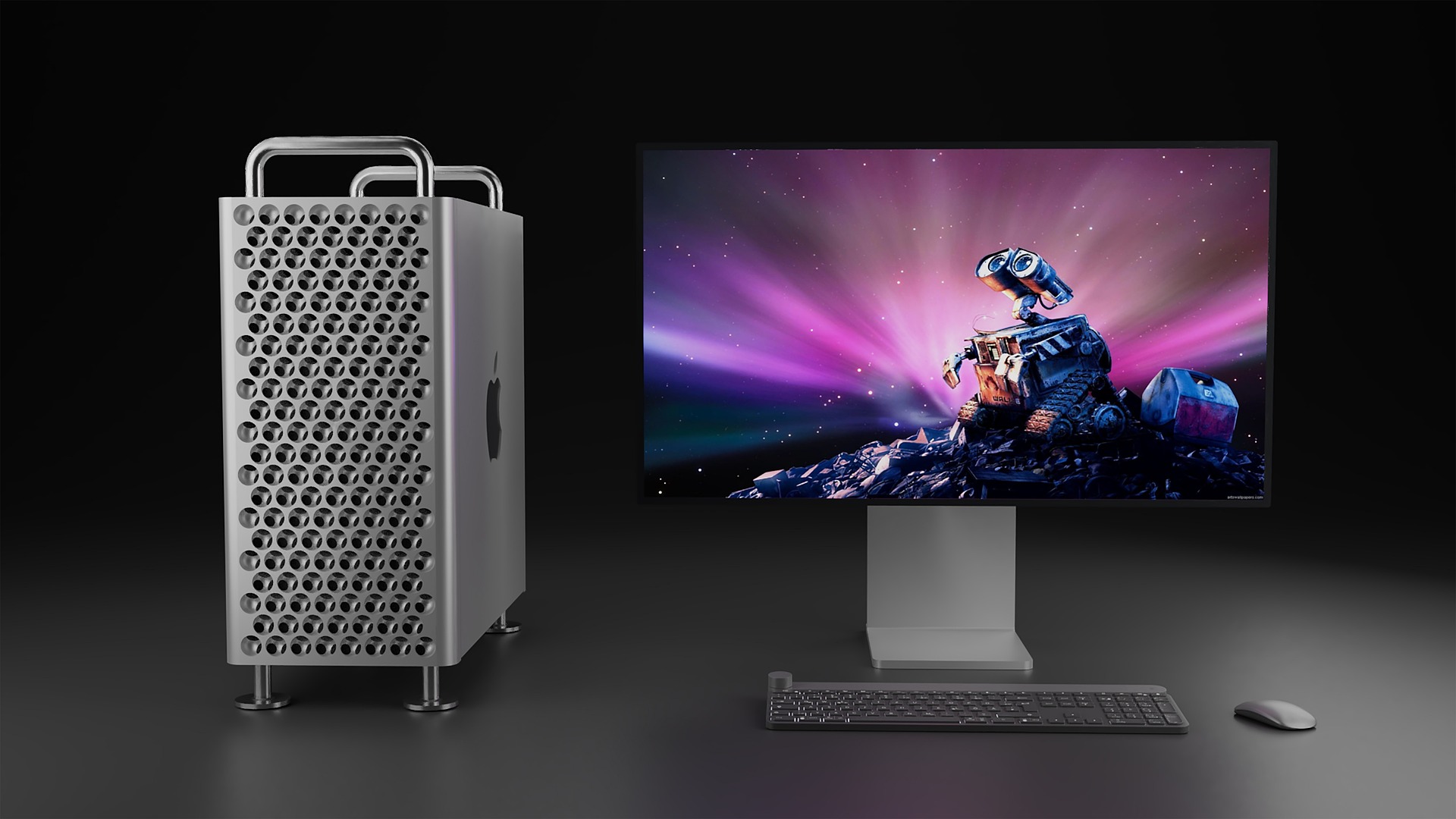 A Mac Pro next to a monitor