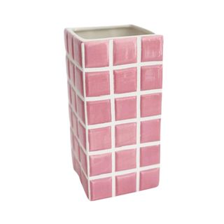 A pastel pink rectangular tiled vase