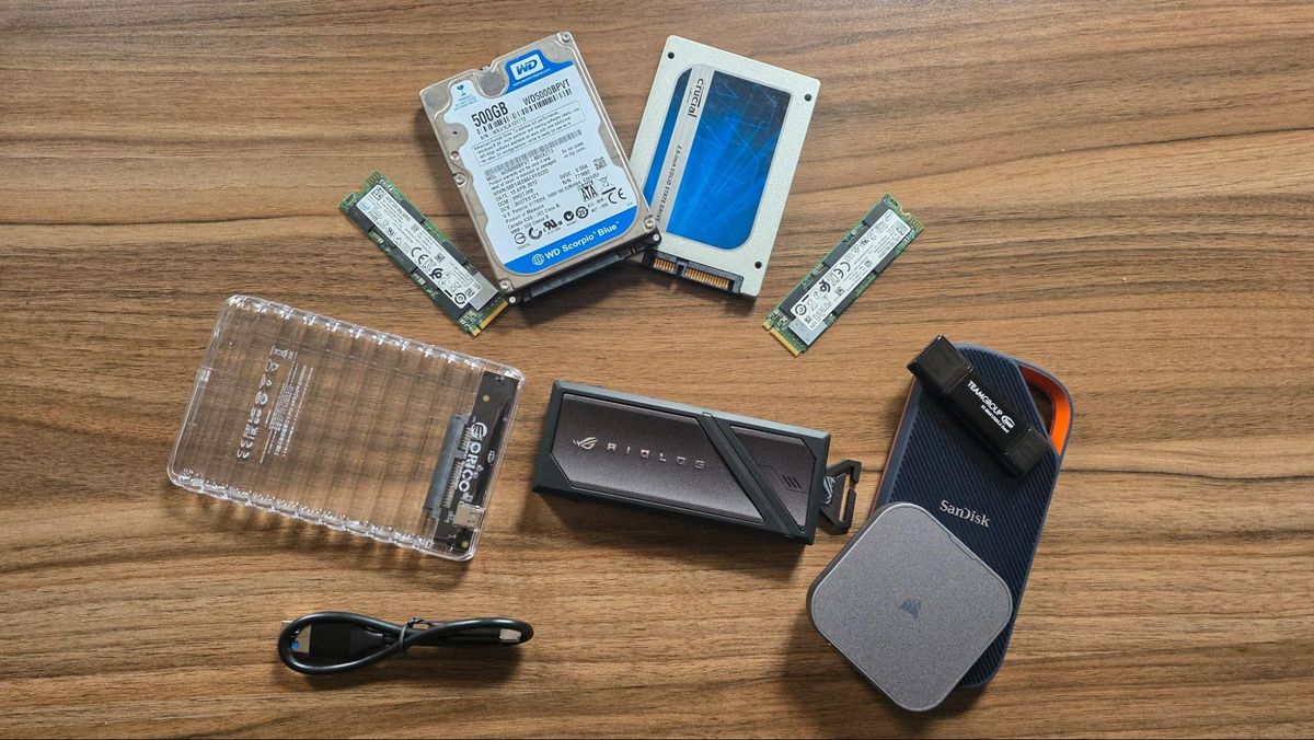 Testing old drives as external storage to avoid price hikes — hard drive, SATA SSD, and NVMe in enclosures up to 80 Gbps, tested