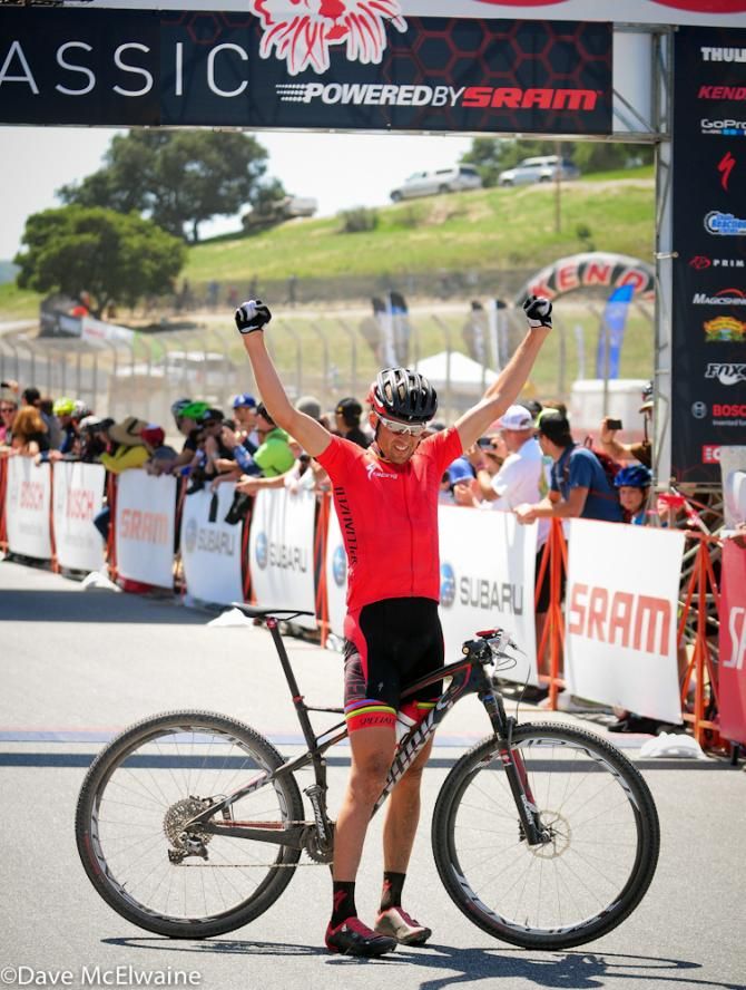 Christoph Sauser (Specialized) had plenty of time to celebrate at the finish