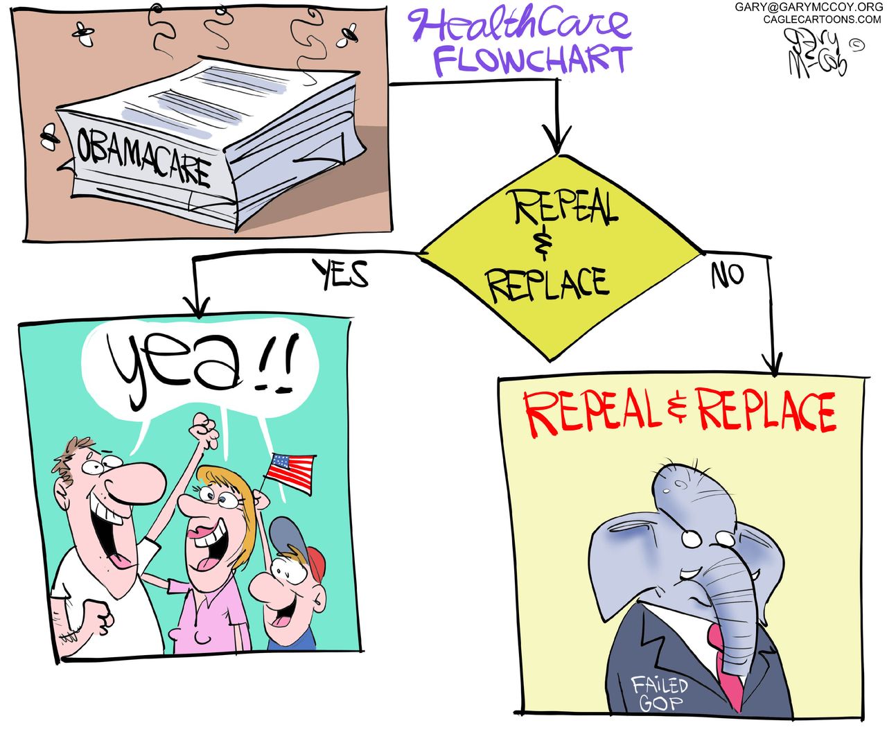 Political cartoon U.S. GOP health care Obamacare repeal replace