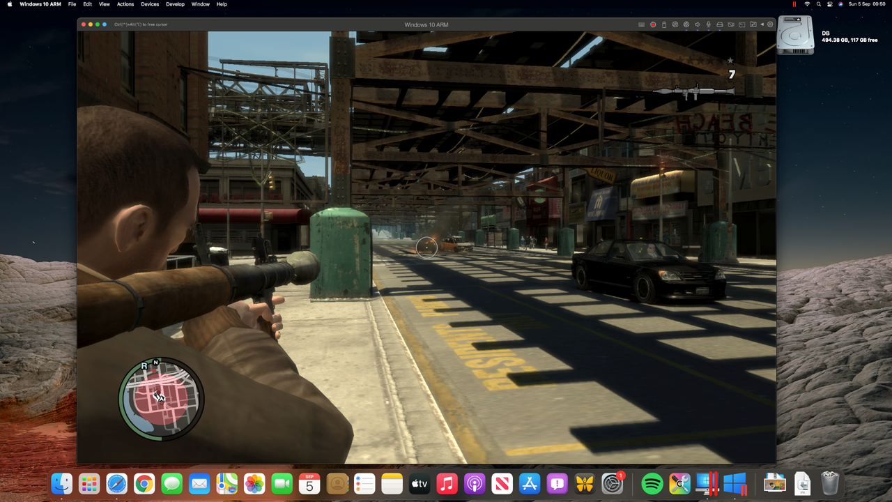 GTA IV being played in Parallels Desktop on a M1 Mac mini