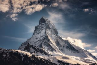 The Matterhorn in Zermatt, Switzerland, covered with snow