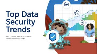 Whitepaper cover with cartoon character wearing digital armour stood in front of a bar/line graph with mobile phone featuring image of female wearing glasses