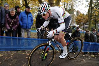 Corendon-Circus's Mathieu van der Poel en route to victory at the 2019 Flandriencross in Hamme, Belgium