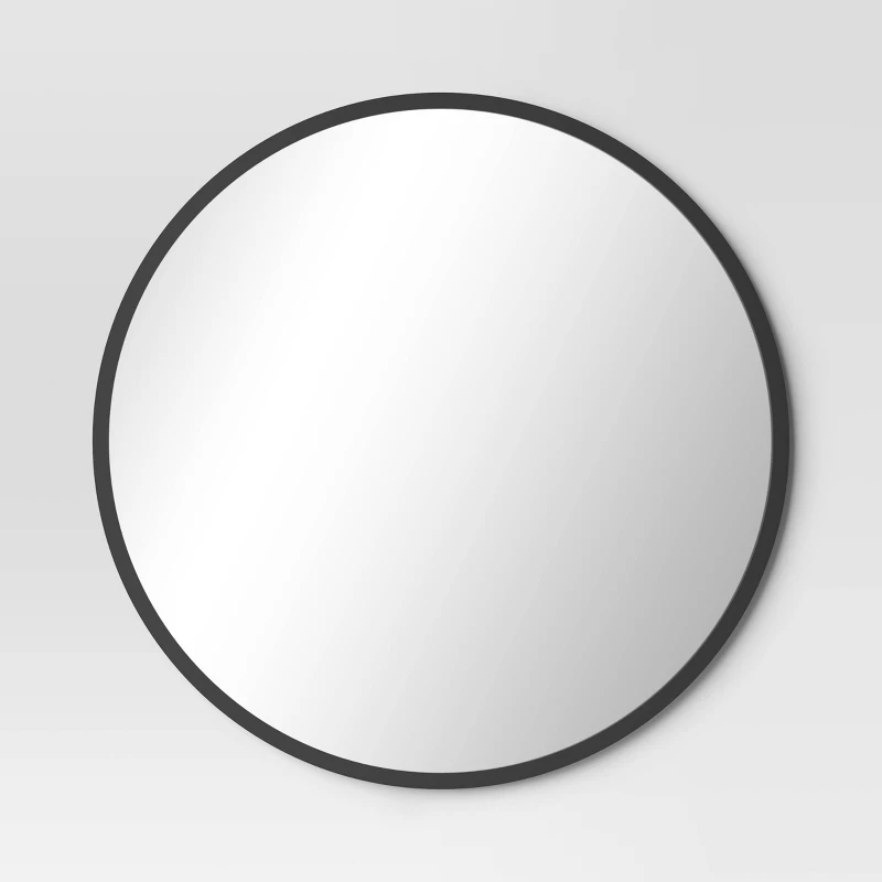 28" Round Decorative Wall Mirror Black - Threshold™: Modern Steel Frame, Wall Mount