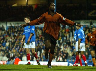 Nathan Blake celebrates a goal for Wolves against Portsmouth in January 2002.