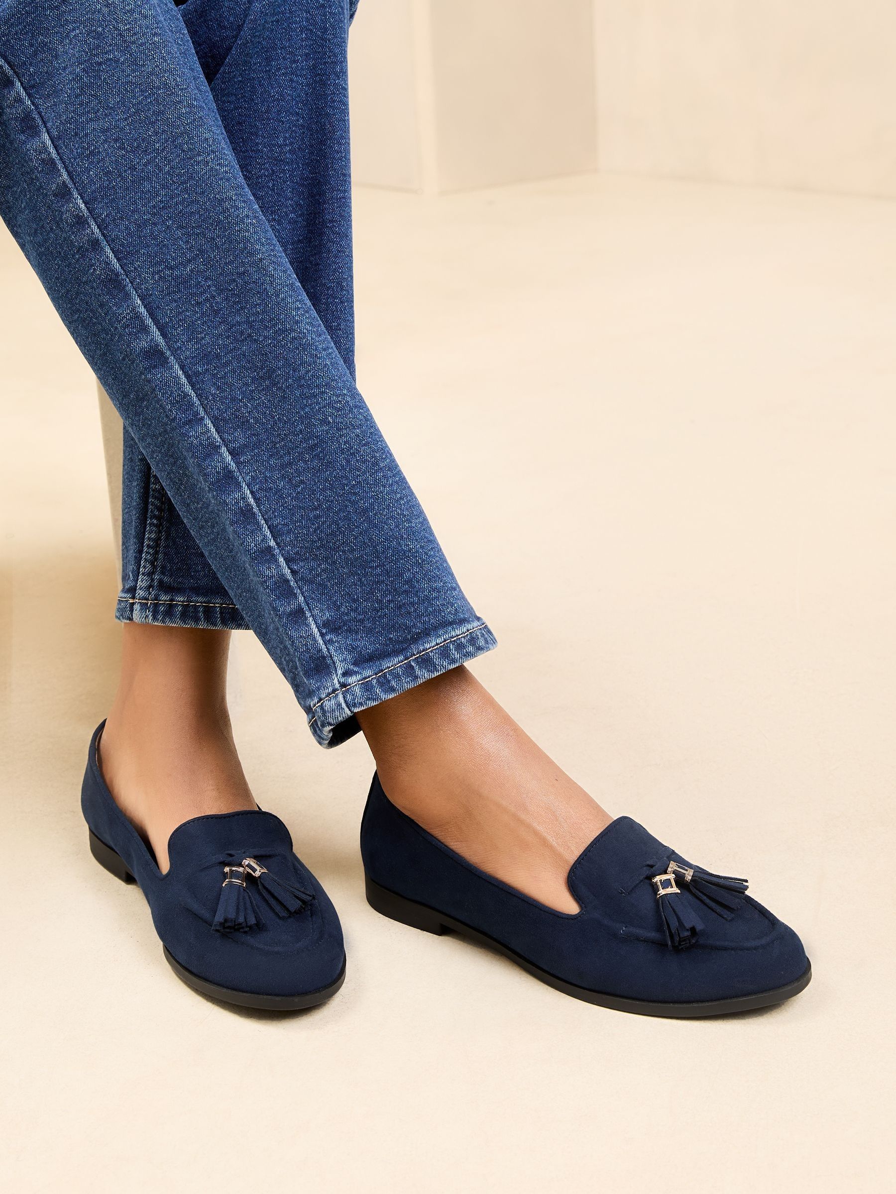 Lipsy Navy Standard Fit Flat Slim Sole Tassel Loafers