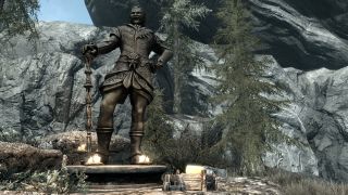 Best Skyrim mods - a statue of Sheogorath, in a cackling madcap pose.