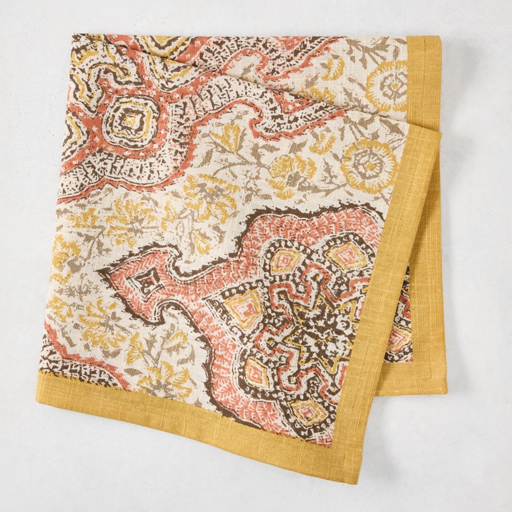 Yellow printed napkin folded