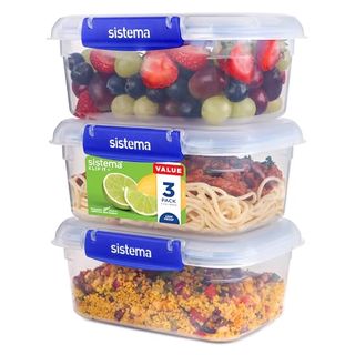 Sistema Klip It Plus Leakproof Food Storage Containers | 1 L | Airtight, Stackable & Nestable Meal Prep Containers With Lids | School Lunch Boxes | Bpa-Free | 3 Count