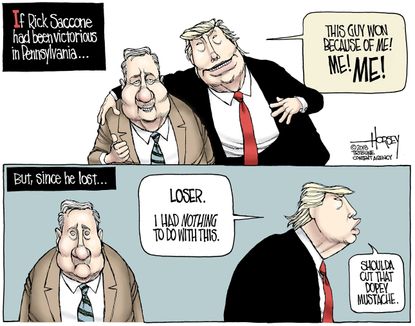 Political cartoon U.S. Trump Rick Saccone Pennsylvania elections credit and blame