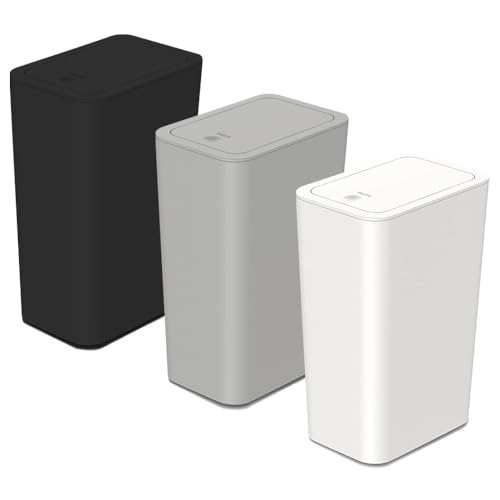 3pcs 9l Slim Bathroom Bin With Lid - Dog Proof, Touch Top, Narrow Trash Can for Bedroom, Office, Living Room, Kitchen, Toilet (3 Colors)