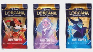 Disney Lorcana booster packs on a plain background