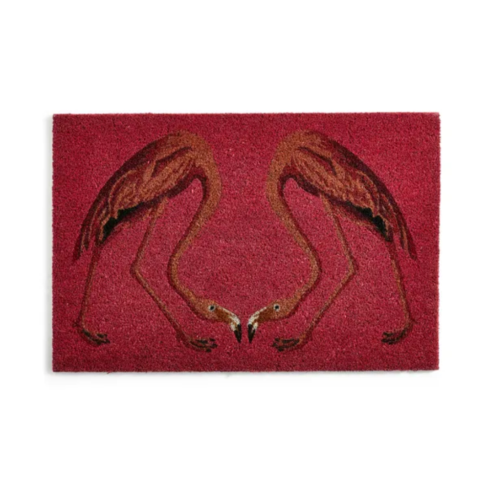 Dunelm Flamingo Coir doormat in pink featuring two flamingos