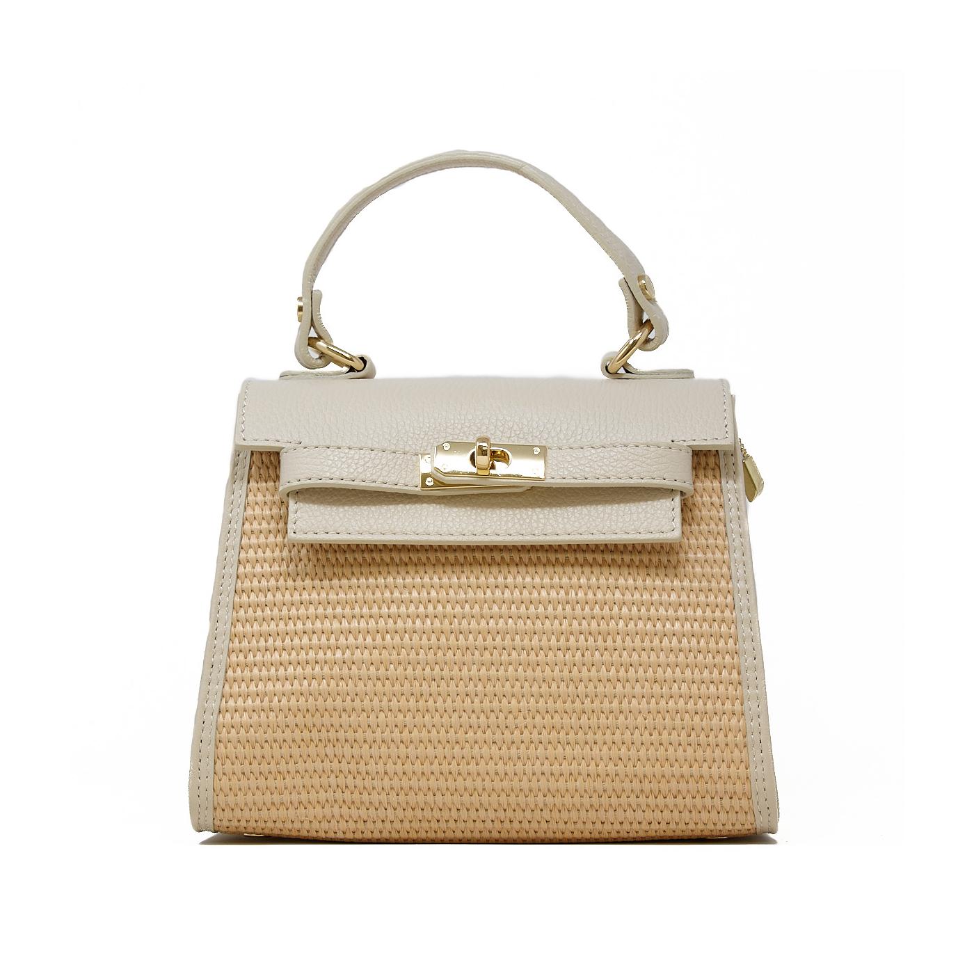 Raffia Leather Bag - Ivory