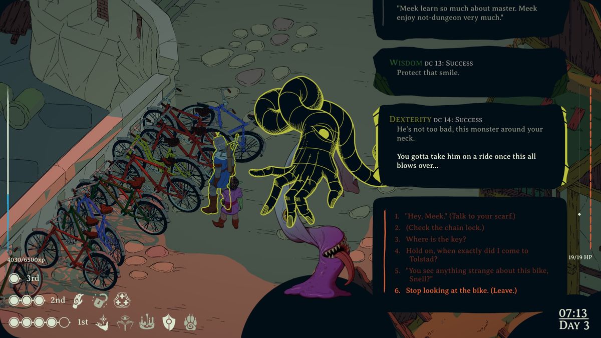 Esoteric Ebb screenshot showing conversation at bike rack