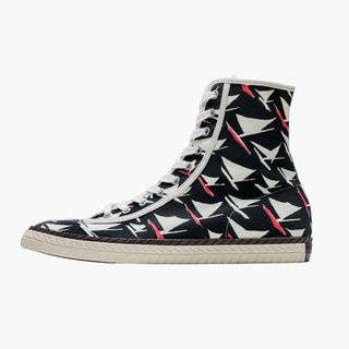 Black white and red high ankle shoe