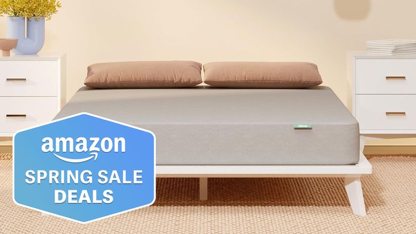 The Siena Essential Memory Foam Mattress on a bed frame in a bedroom, an Amazon Spring Sale Deals page (left)