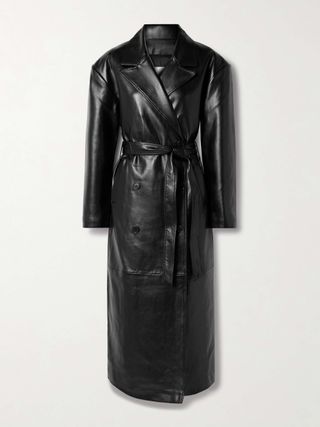 Tina Belted Double-Breasted Faux Leather Trench Coat