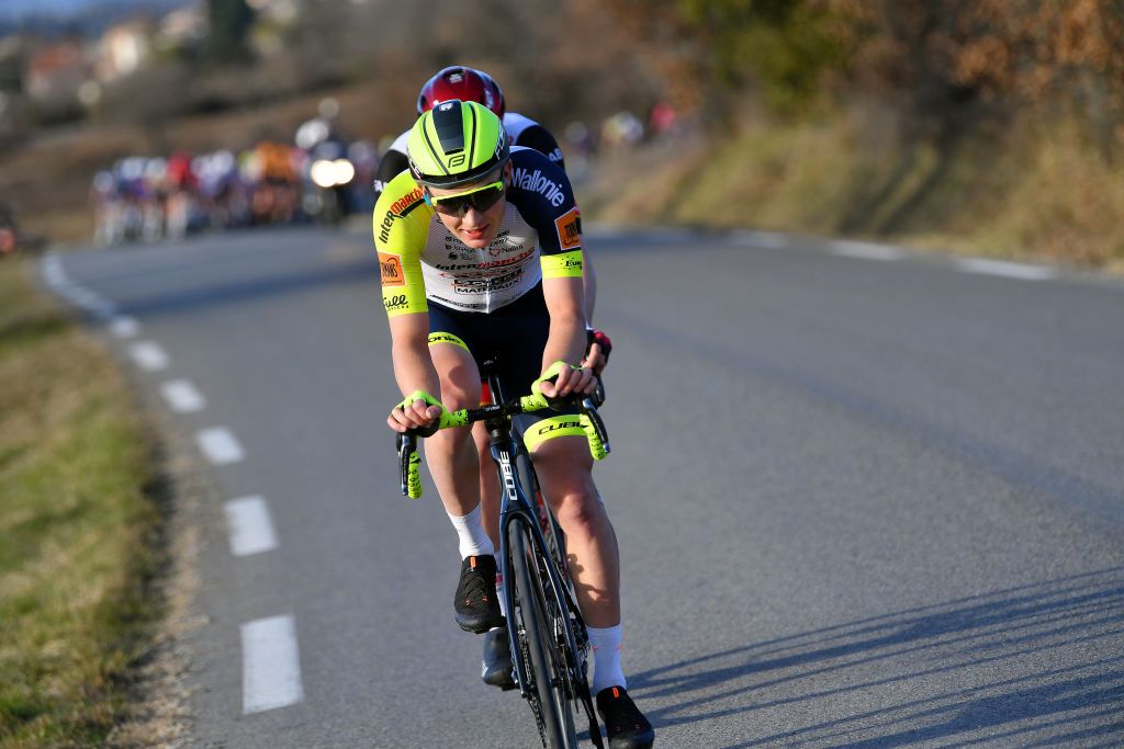GARD FRANCE FEBRUARY 05 Georg Zimmermann of Germany and Team Intermarch Wanty Gobert Matriaux competes in the breakaway during the 52nd toile De Bessges Tour Du Gard 2022 Stage 4 a 145km stage from Saint Hilaire de Brethmas to Mont Bouqueton 617m EDB2022 February 05 2022 in Gard France Photo by Luc ClaessenGetty Images