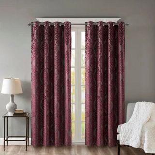 Dora Damask Curtains against a gray wall.