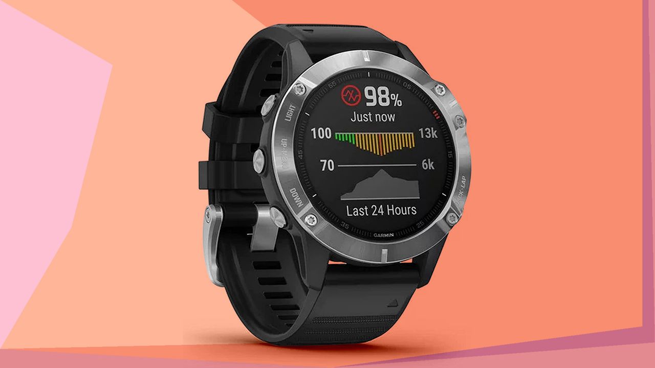 Garmin Fenix 6 against colourful background