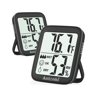 Antonki 2-pack black LED screen room temperature and humidity monitor