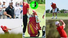 Josele Ballester's golf bag, with various photos of him around it