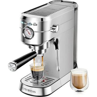 Casabrews 20 Bar Espresso Machine With Milk Frother Steam Wand, 34oz Water Tank, Stainless Steel, Silver