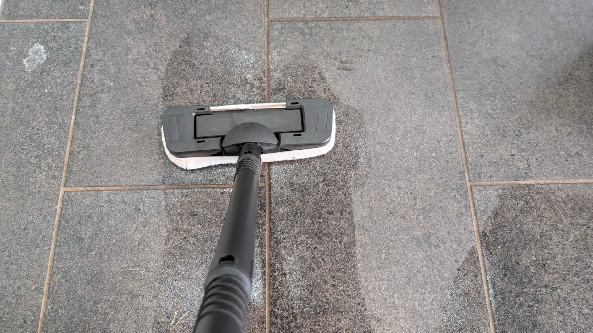 Testing the Beldray 15-in-1 Steam Cleaner on a tile floor