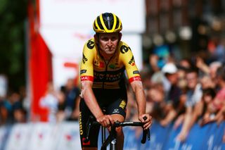 SAN SEBASTIAN SPAIN JULY 30 Tiesj Benoot of Belgium and Team Jumbo Visma crosses the finishing line on third place during the 42nd Donostia San Sebastian Klasikoa 2022 Mens Elite a 2248km race from San Sebastian to San Sebastian Klasikoa2022 on July 30 2022 in San Sebastian Spain Photo by Gonzalo Arroyo MorenoGetty Images