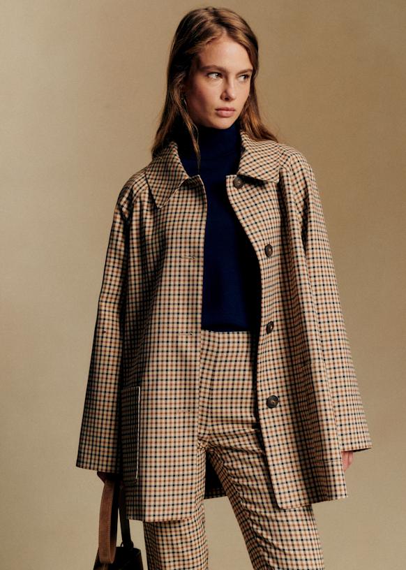 Gabriel Coat - Beige, Black and Camel Checks - Grs Certified Recycled Polyester - S&amp;eacute;zane